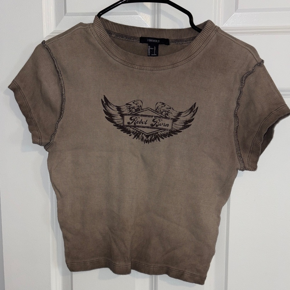 Y2K Brown Graphic Baby Tee Fitted Vintage Style Crop